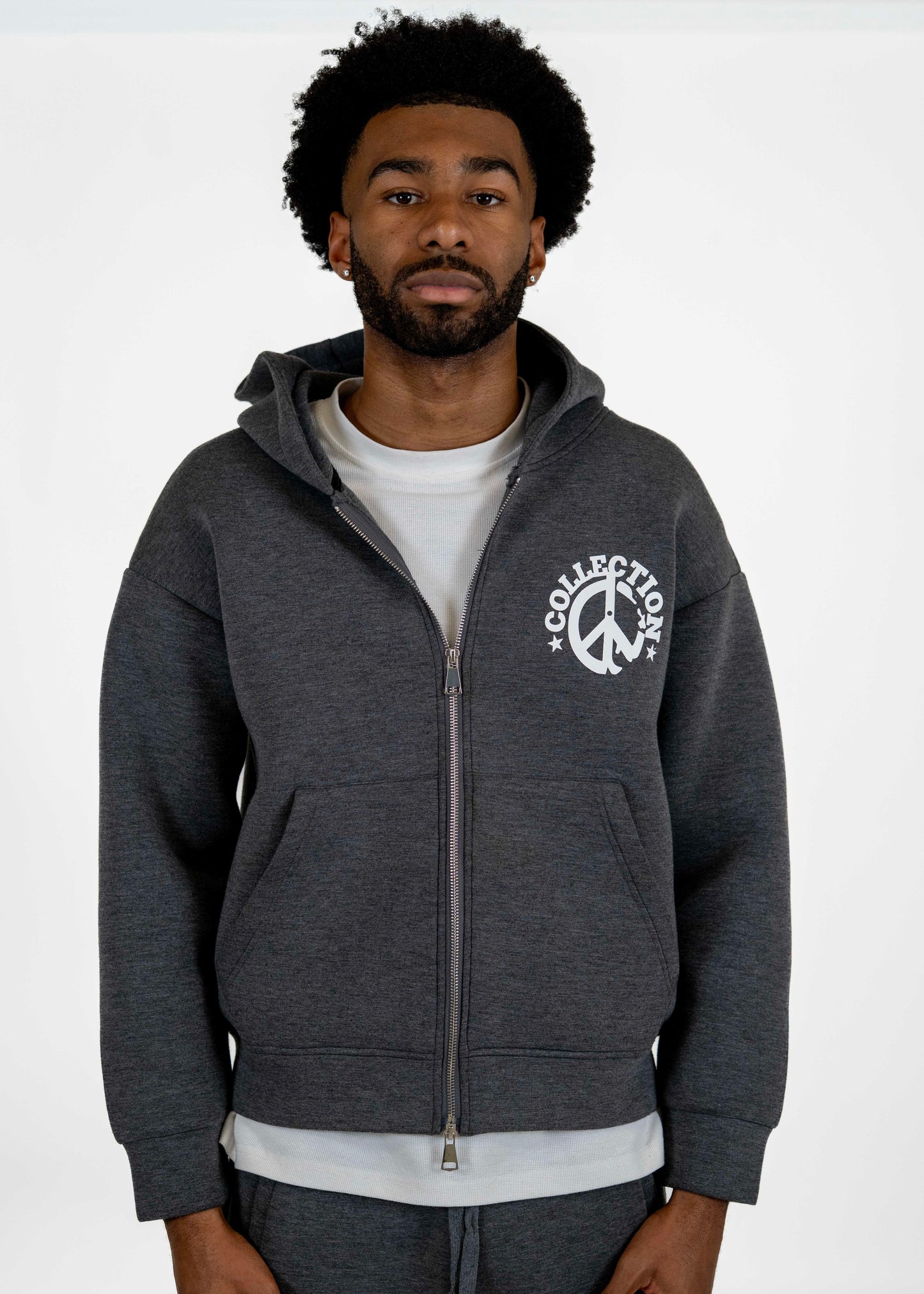 Scuba Zip Hoodie | Charcoal Grey / White