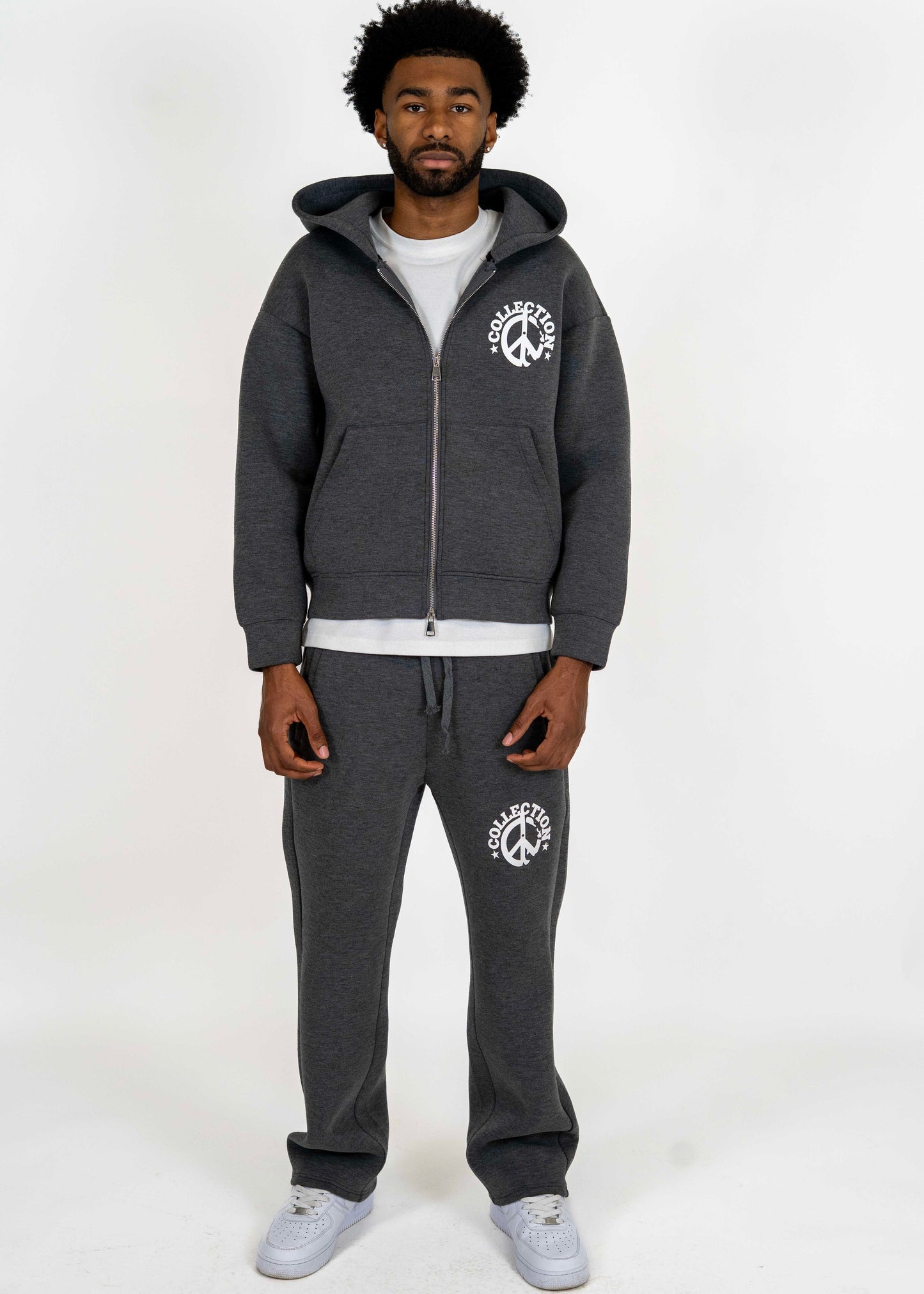 Scuba Zip Hoodie | Charcoal Grey / White