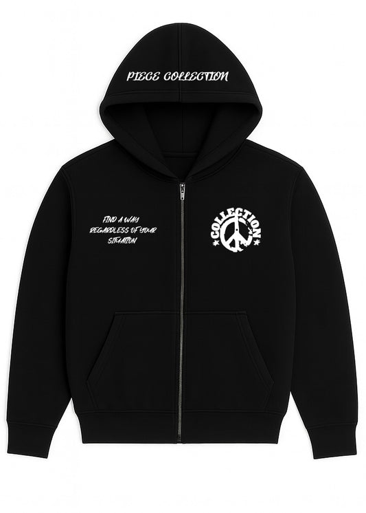 Piece Collection Zip Up Hoodie | Black / White