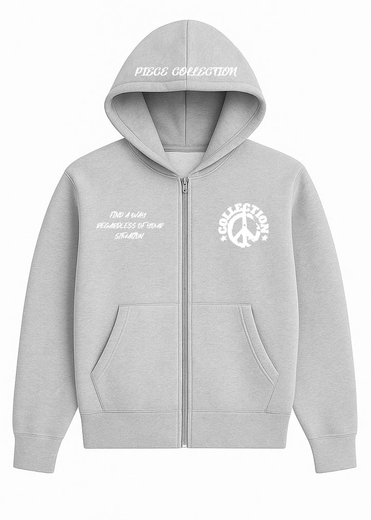 Piece Collection Zip Up Hoodie | Grey / White